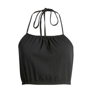 Open Edit Halter Tie Neck Sleeveless Womens Crop Top Black New Casual Medium